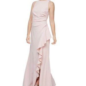Alex & Eve Ruffled Slit Front Gown in Blush